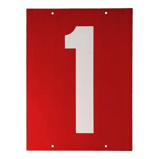 Vintage Red & White Metal Gas Station Number 1 Sign For Sale