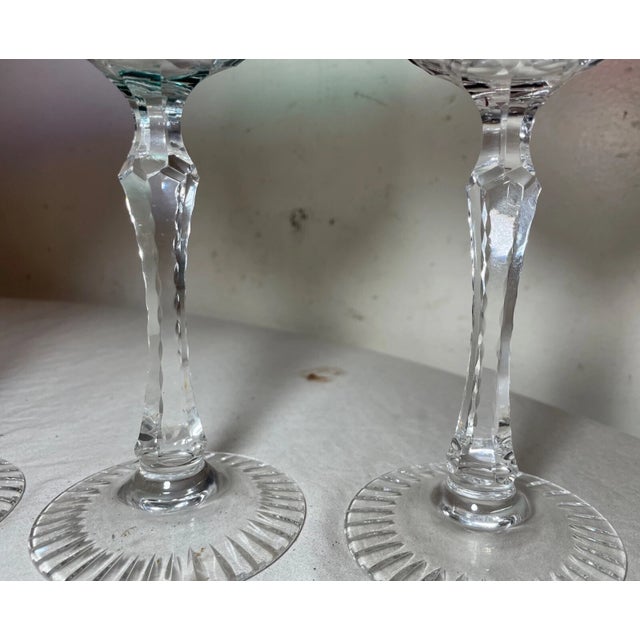 Lot 5 Vintage Cut to Clear Crystal Glass Cordial Red Wine Goblet Glasses Stems For Sale - Image 10 of 13