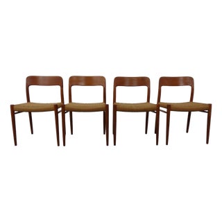 Model 75 Teak & Papercord Chairs by Niels Otto Møller for JL Møller, 1960s, Set of 4 For Sale