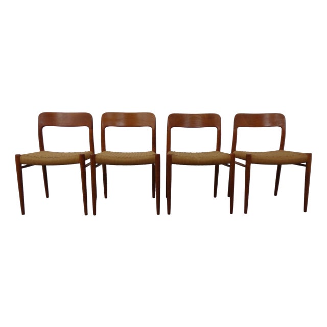 Model 75 Teak & Papercord Chairs by Niels Otto Møller for JL Møller, 1960s, Set of 4 For Sale