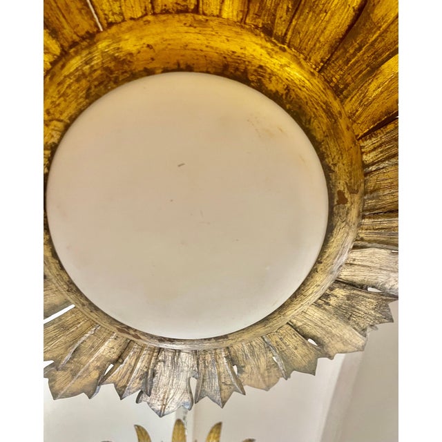 Large Spanish Gilt Gold Crown Flush Mount, 1950 For Sale - Image 4 of 9