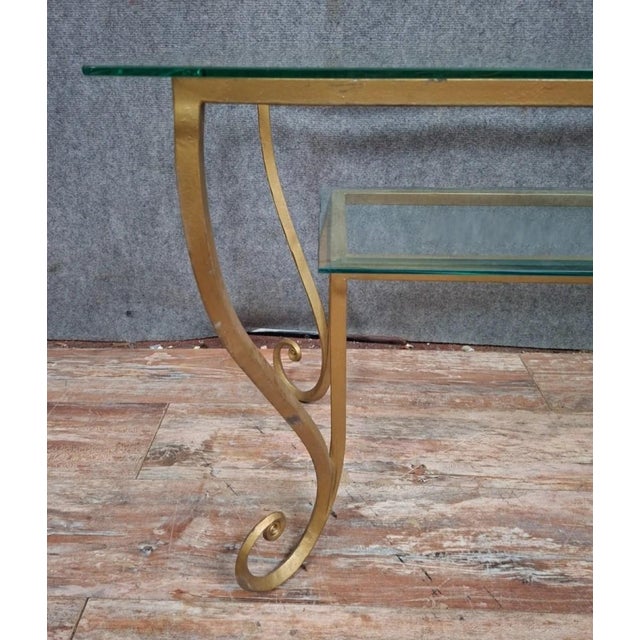 1970s Brass and Engraved Glass Coffee Table in the style of Mjansen, 1970s For Sale - Image 5 of 8