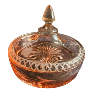 Vintage Tiffin Pink Depression Glass Lidded Candy Dish