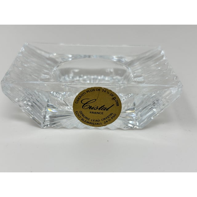 1980s Vintage Cristal France 24% Lead Crystal Square Individual Ashtray Candle Holder For Sale - Image 5 of 7