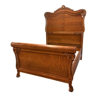 Early 20th Century Antique Tiger Oak Bed Frame For Sale