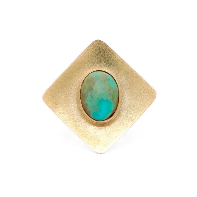14k Gold & Turquoise Cabochon Mid-Century Modern Cocktail Ring For Sale - Image 4 of 9