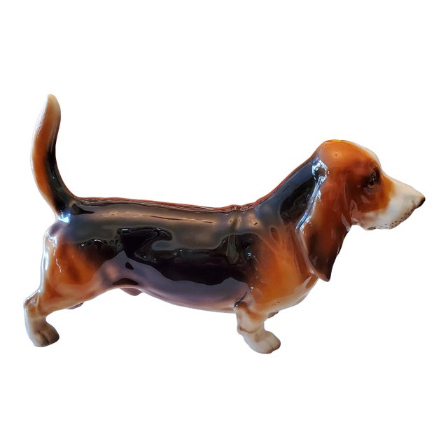 Antique Porcelain Dachshund Dog Sculpture Signed For Sale