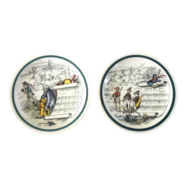 Antique 1880-1920 French Montereau Opera Plates - a Pair For Sale