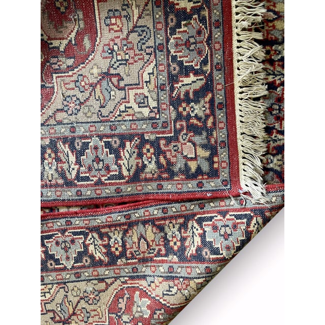Red Hand-Knotted Jaipur Wool Rug with Floral Design, India, Late 20th Century For Sale - Image 8 of 9