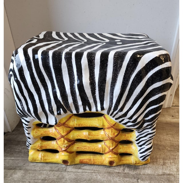 Black Vintage Italian Glazed Terracotta Faux Bamboo/Zebra Garden Stool - 1960's For Sale - Image 8 of 12