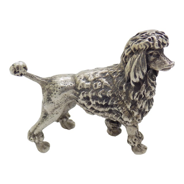 Vintage Italian Handmade Genuine Silver Poodle Dog Large Detailed Solid Figurine For Sale