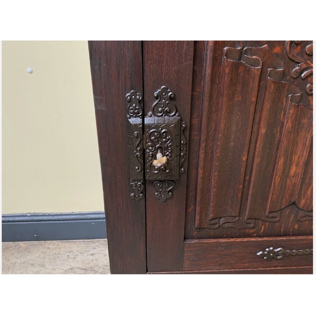 Brown Antique Chinese Cabinet in Oak, 1880 For Sale - Image 8 of 10