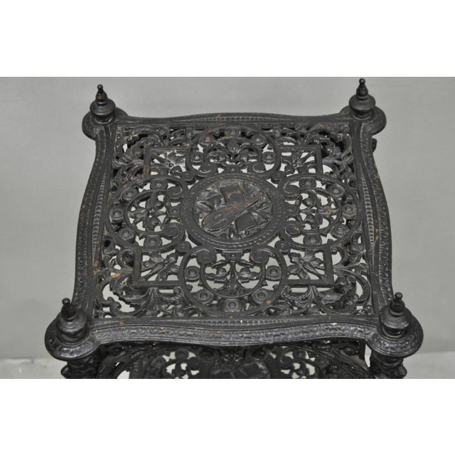 Victorian Antique French Renaissance Victorian Cast Iron Figural 3 Tier Plant Stand Table For Sale - Image 3 of 18