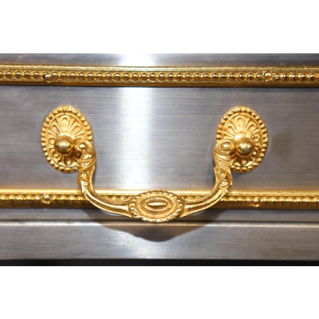 Stunning 1960's Louis XVI Style John Vesey Steel and Bronze Writing Desk Leather For Sale - Image 15 of 18