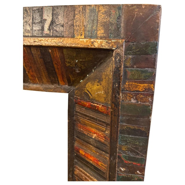 Far Pavilions 1980s Rustic Reclaimed Teak Wood Mirror | Large Distressed Farmhouse Wall Decor | Entryway Bathroom Vanity Accent | Boho Housewarming Gift For Sale - Image 4 of 6