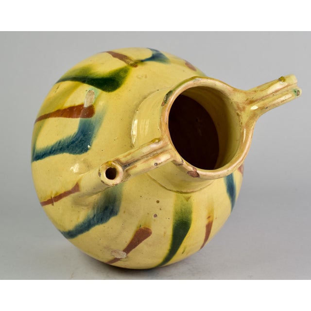 Yellow Early 20th Century Striped French Ceramic Pot With Spout Handle For Sale - Image 8 of 11