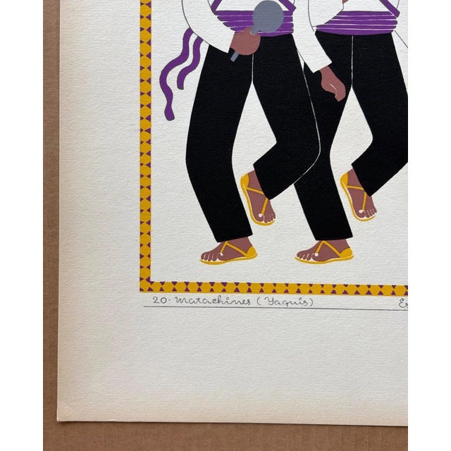 Expressionism Carlos Mérida Silkscreen Print "Matachines (Yaquis) Sonora" in 16 x 20 Mat, 1945 For Sale - Image 3 of 4