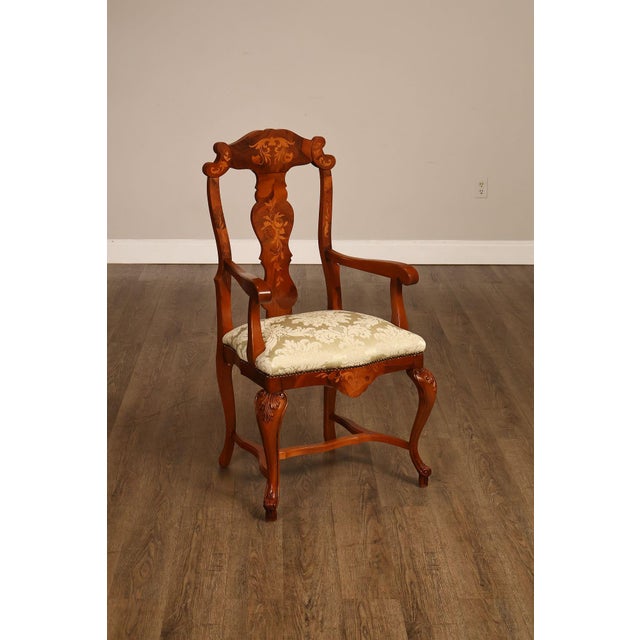 Italian Baroque Style Set of Eight Inlaid Olive Wood Dining Chairs For Sale - Image 4 of 18