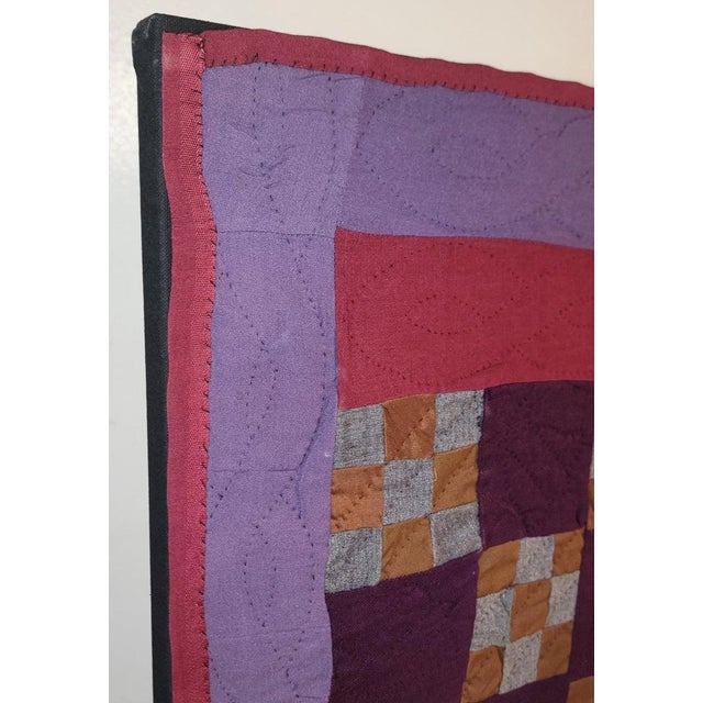 Amish Wool Mounted Nine Patch Postage Stamp Crib Quilt For Sale - Image 4 of 6