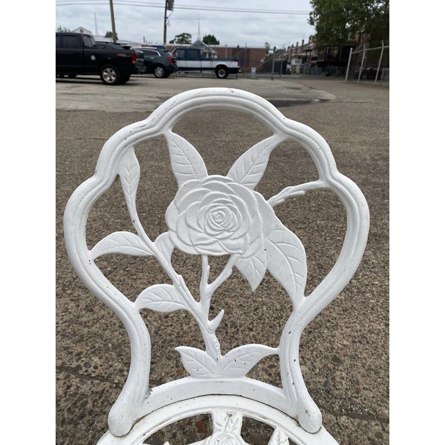 Victorian Victorian Style Rose Pattern Cast Aluminum Garden Patio Outdoor Bistro Chairs For Sale - Image 3 of 11