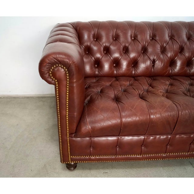 1970’s Hollywood Regency Tufted Leather Chesterfield Sofa For Sale - Image 12 of 12