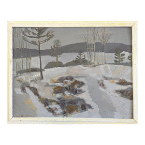 Mid-Century Modern 'Quiet Season' Vintage Swedish Original Semi-Abstract Landscape Oil Painting, Framed