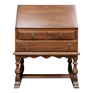 Vintage Ethan Allen Jacobean Style Oak Drop Front Desk