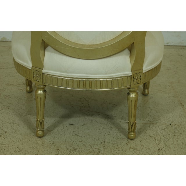 Metal Modern French Style Silver Leaf & Gold Upholstered Open Armchair For Sale - Image 7 of 13