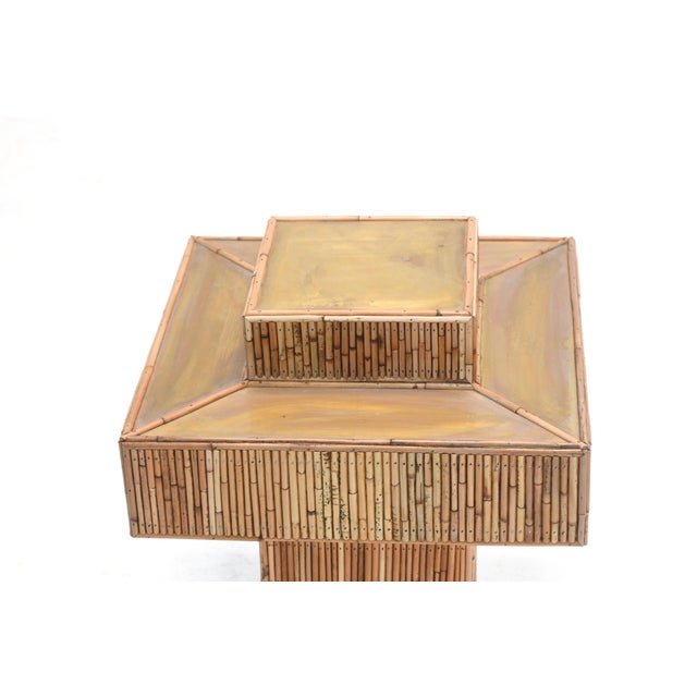 Brass Rattan Prism Side Table, Hand-Crafted, Mid-Century Modern, Brass Top For Sale - Image 8 of 8