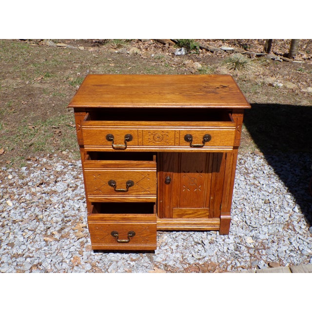 Antique Oak Chest Commode Washstand Dry Sink Country Farmhouse Cabinet For Sale - Image 10 of 17