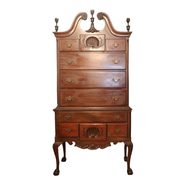 Antique Chippendale Style Mahogany Ball & Claw Foot Highboy Dresser