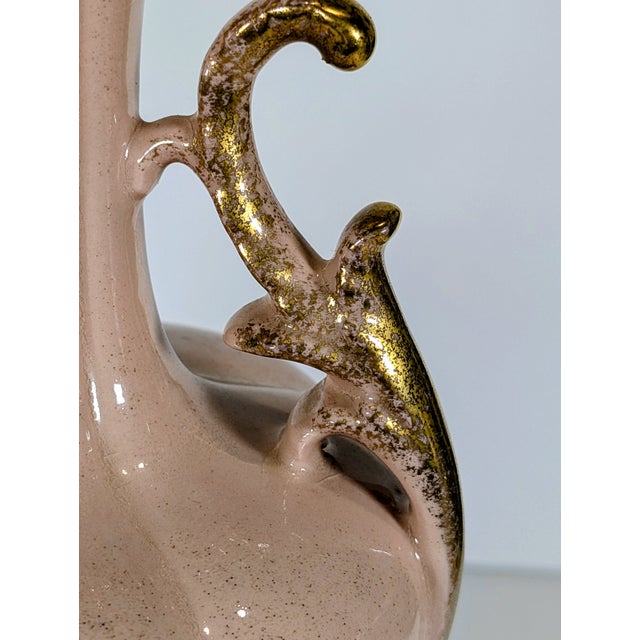 Vintage Pair of Porcelain Mantel Vases, Pink Porcelain, Mid-Century St Regis, Floral Gold Gilt, Excellent 12" For Sale - Image 9 of 12