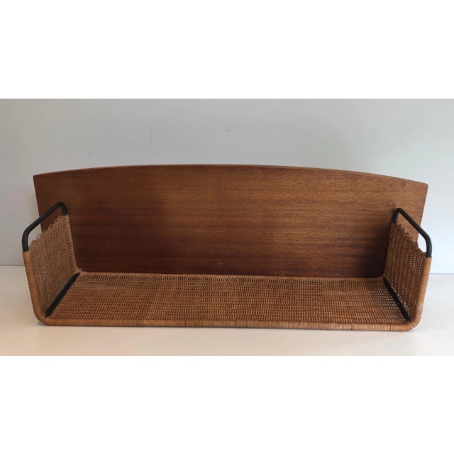 French Wood, Rattan and Lacquered Metal Shelves Unit, French work by Raymond Glemeau For Sale - Image 3 of 13