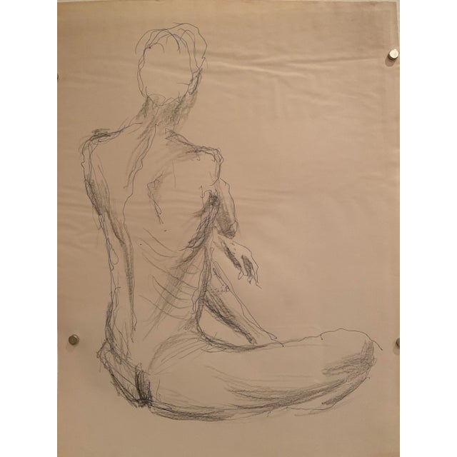 "Seated Male Nude" 1960s Charcoal Male Nude Mid Century Figure Drawing For Sale