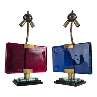 Lamps in Glass and Brass attributed to Pietro Chiesa for Fontana Arte, 1950s, Set of 2 For Sale