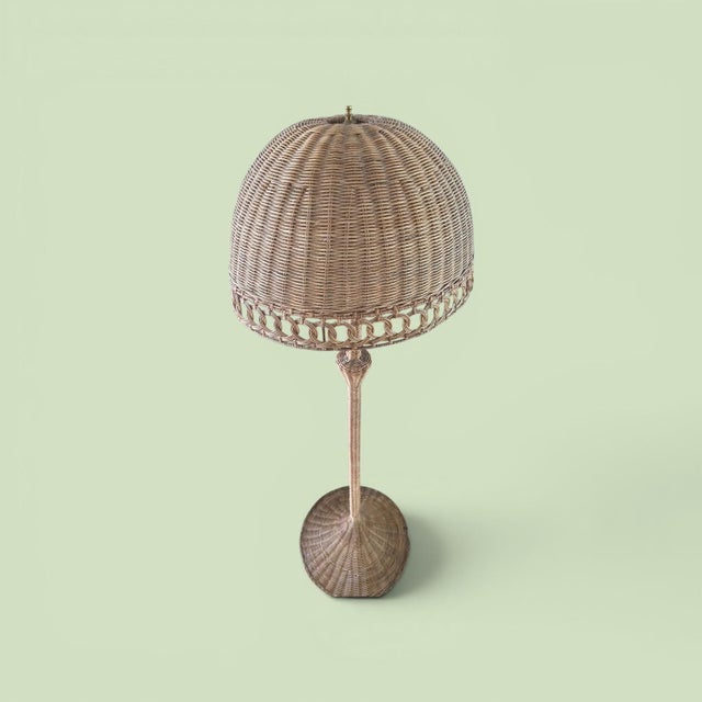 Vintage Coastal Rattan/Wicker Dome Floor Lamp – Hollywood Regency / Boho Chic For Sale - Image 4 of 4