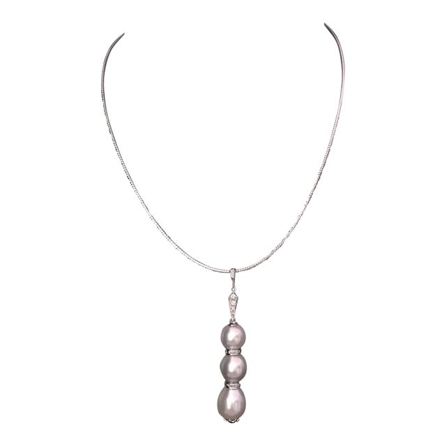 Diamond South Sea Pearl Necklace 14k Gold Italy Certified For Sale