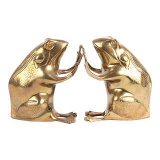 Vintage Brass Frog Bookends - a Pair For Sale