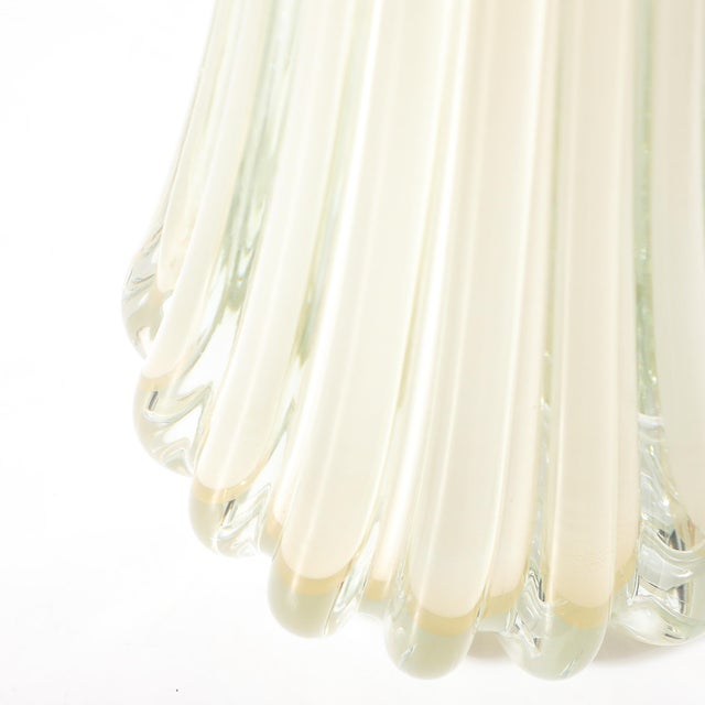 Modernist Hand-Blown Fluted Oyster Murano Glass & Brass Table Lamps For Sale - Image 10 of 16