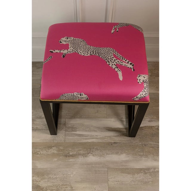 Metal Scalamandre Maison by Port 68 Medallion Black with Leaping Cheetah Bubblegum Single Bench For Sale - Image 7 of 9