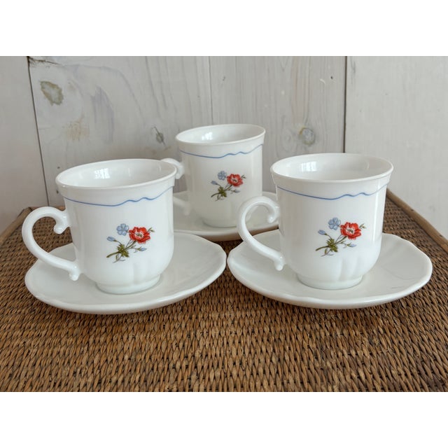 Vintage French cups and saucers from Arcopal! A wonderful collection of the French milk glass with a sweet floral pattern....