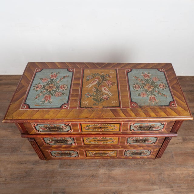 19th Century Original Hand Painted Large Pine Chest of Three Drawers From Hungary For Sale - Image 4 of 16