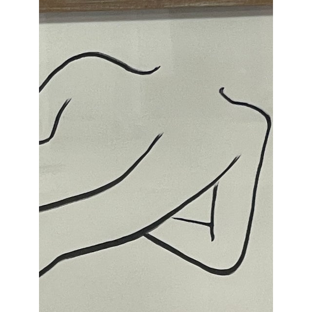 1970s Contemporary Minimalist Reclining Nude Figure Line Drawing in Wood Frame. For Sale - Image 9 of 10