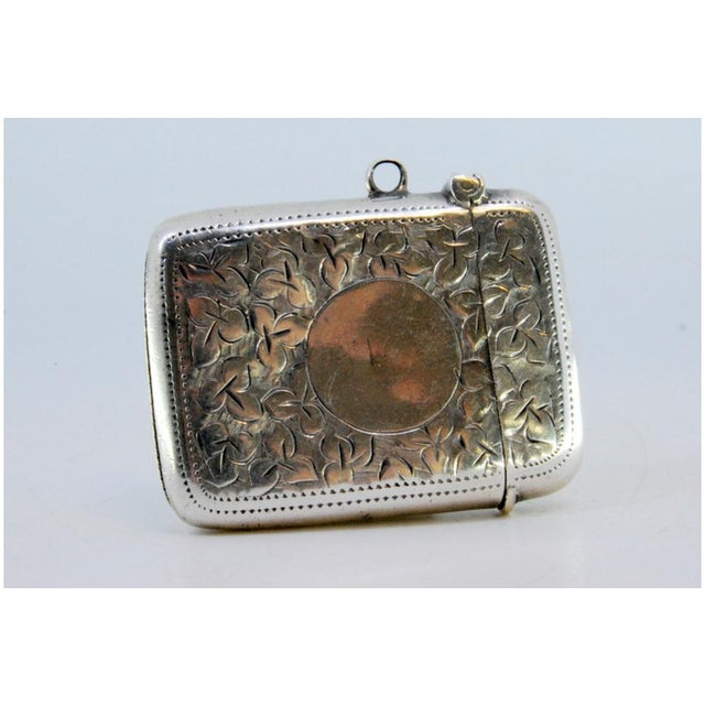 Silver Matchbox with Plant Motifs Surrounding Monogram Card and Hanging Ring For Sale - Image 6 of 8