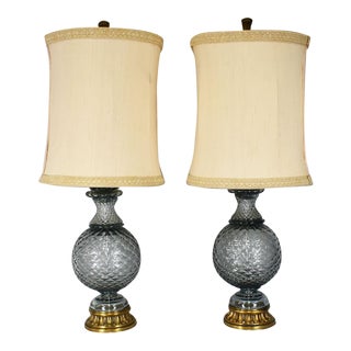 Hollywood Regency Marbro Lamp Company Tall Crystal Glass Lamps - a Pair For Sale
