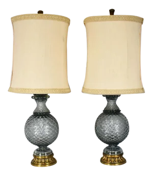 Hollywood Regency Marbro Lamp Company Tall Crystal Glass Lamps - a Pair