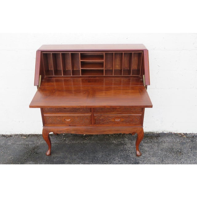 Asian Heavy Hand Carved Secretary Desk For Sale - Image 3 of 12