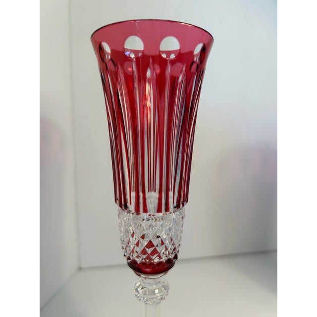 Ruby Red 1990s Saint-Louis “Tommy” Ruby Cut-to-Clear Crystal Champagne Flutes - Set of 15 For Sale - Image 8 of 16