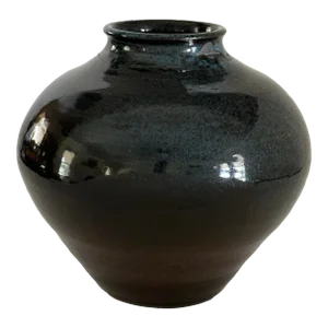 Ceramic Glazed Raku Vase, Midnight Blue Handmade Pottery by Artist Russell 'Rusty' Van Baren