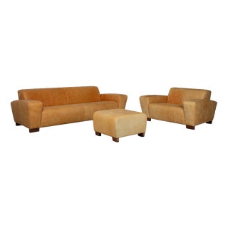 3-Seater Sofa, Lounge Chair and Ottoman in Cognac Leather from Machalke, Set of 3 For Sale
